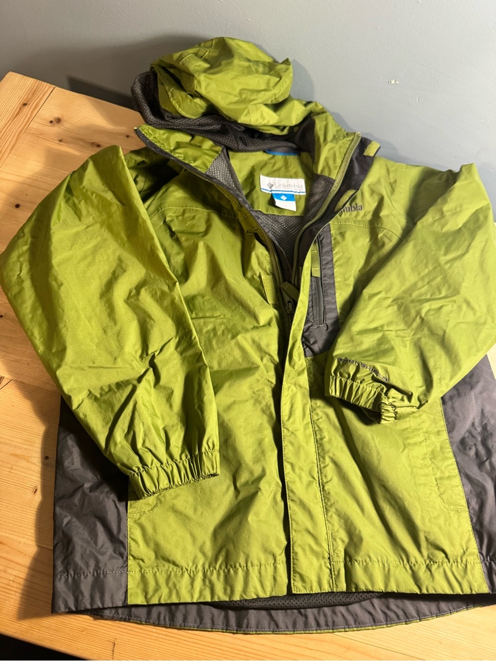 Columbia Kids Lime Green and Gray Rain Jacket